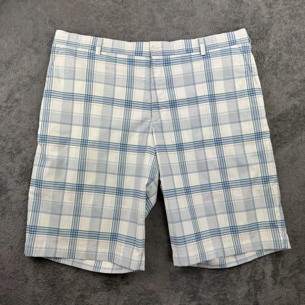 Nike Golf Shorts Mens 40‎ White Blue Plaid Dri-Fit Flat Front 418576-100